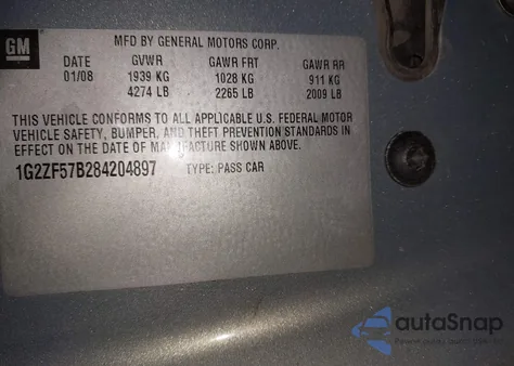 2008 Pontiac G6 Value Leader z USA, uszkodzony, nr VIN 1G2ZF57B284204897